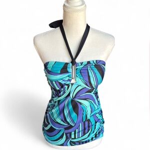 Dana Buchman Blue Abstract Halter Tankini Top 💙🖤